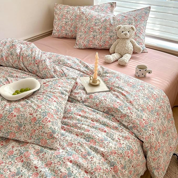 Floral Boho Comforter Twin XL Pink Floral Bedding Comforter Set Cute Flowers Comforter for Kids Girls Fluffy Soft Vintage Cottagecore Bedding French Country Style Botanical Comforter for All Season