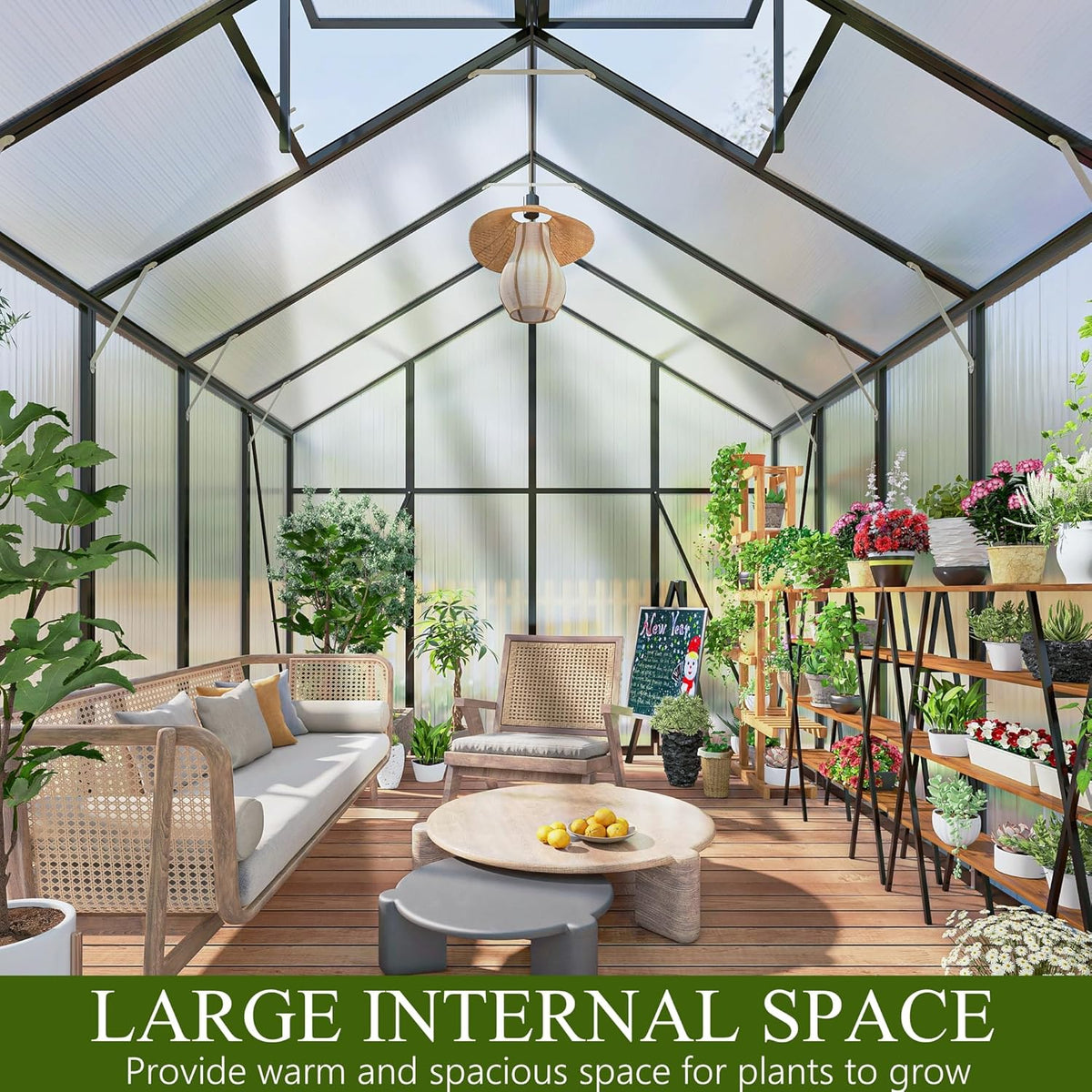 120 * 168 * 104in Greenhouse for Outdoors,Polycarbonate Greenhouse with Stronger Wind Protection and Roof Vent,Walk-in Large Aluminum Sunroom Winter Proof,Black