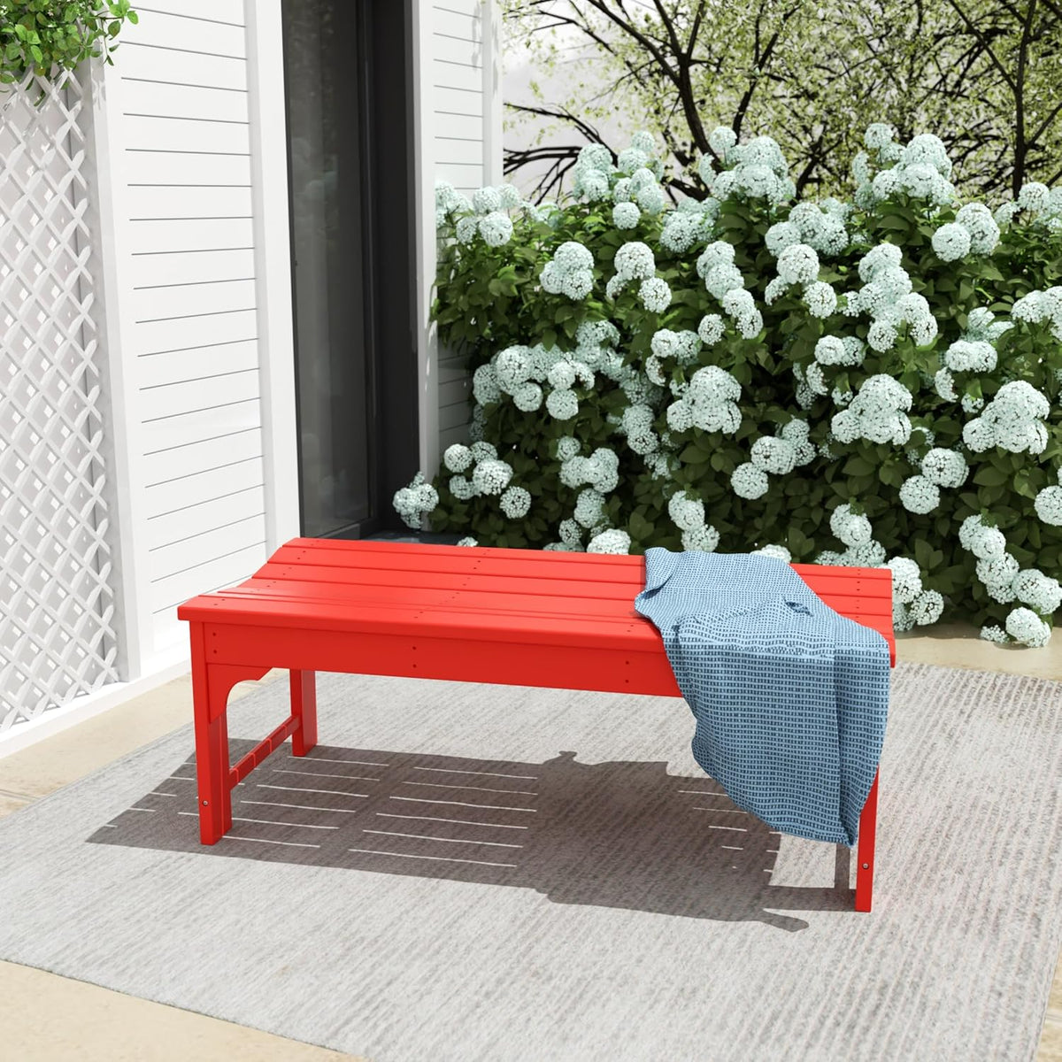 Outdoor Benches Weatherproof, All Weather Resistant Park Bench Poly Lumber Backless Garden Bench Seat for Entryway Front Porch, Red