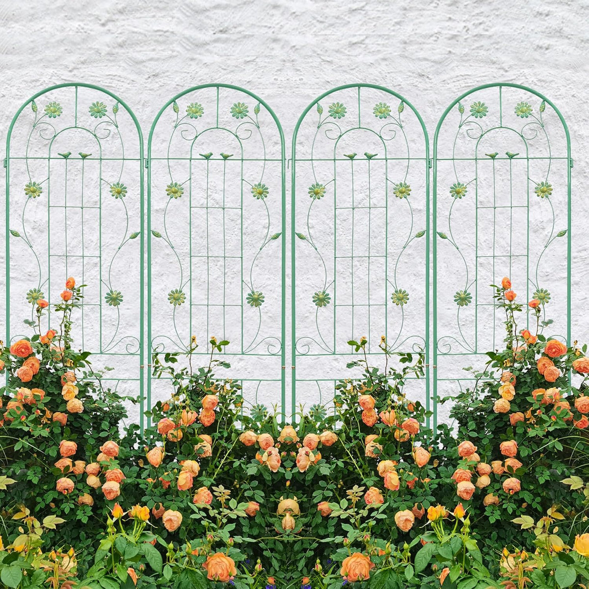 4 Pack Metal Garden Trellis 71" H Garden Fence Rustproof Trellis for Climbing Plants Support Roses Flower Outdoor Lawn, Blue Green