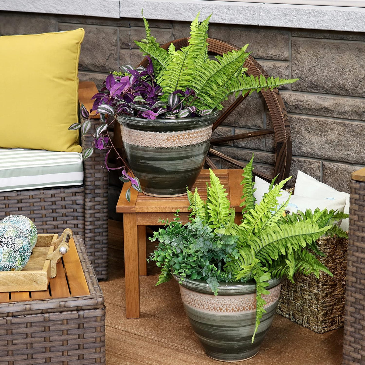 Sunnydaze Purlieu 12-Inch Outdoor/Indoor Ceramic Planters - Set of 2 -Tempest