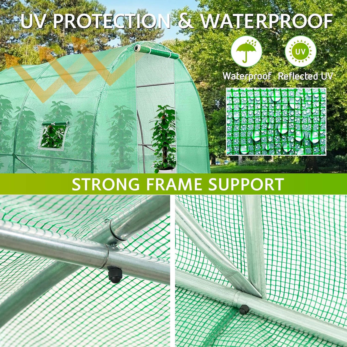 VIVOSUN 20x10x7 Ft. Large Walk in Greenhouse, Greenhouse Tunnel, Garden Plant Hot House with Green PE Cover, Roll-up Zipper Door and Window for Outdoor