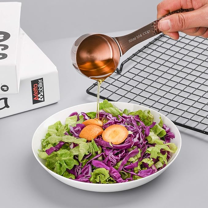 Smithcraft Copper Measuring Cups and Spoons Set, Stainless Steel Measuring Cups Spoons, Metal Metric & US 8 Measure Cup, 9 Kicthen Measure Spoons & Leveler for Baking & Kitchen