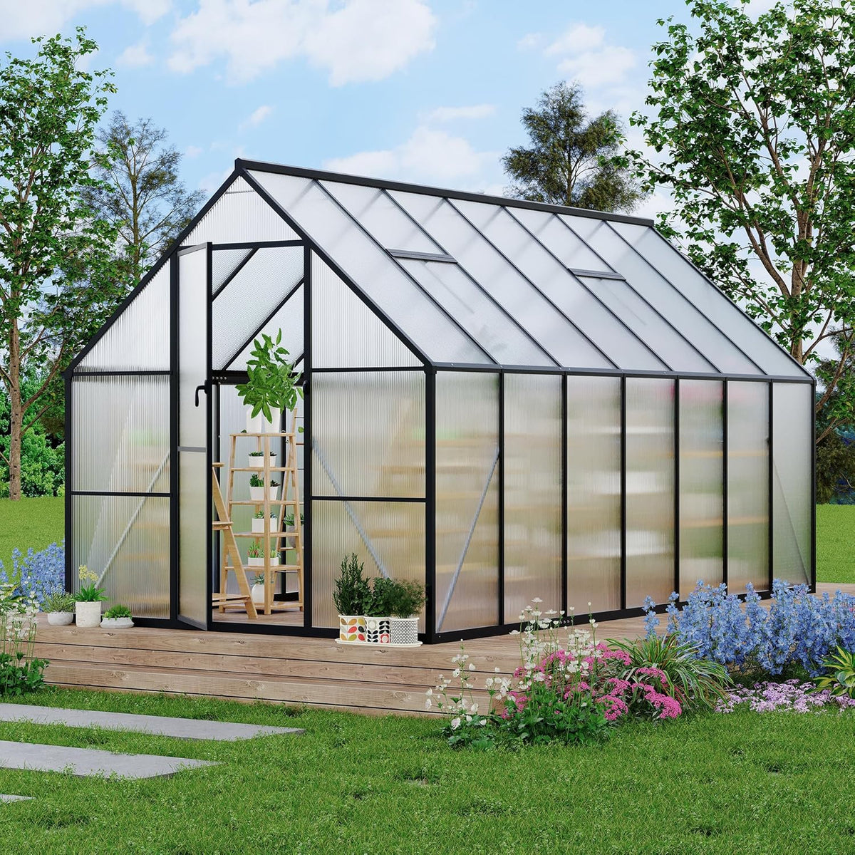 8'x14' , Large Enhanced Aluminum Greenhouses Kit for Outdoors, Aluminum-Framed Polycarbonate Greenhouse, Heavy Duty Polycarbonate Greenhouse with Quick Setup Structure and Roof Vent