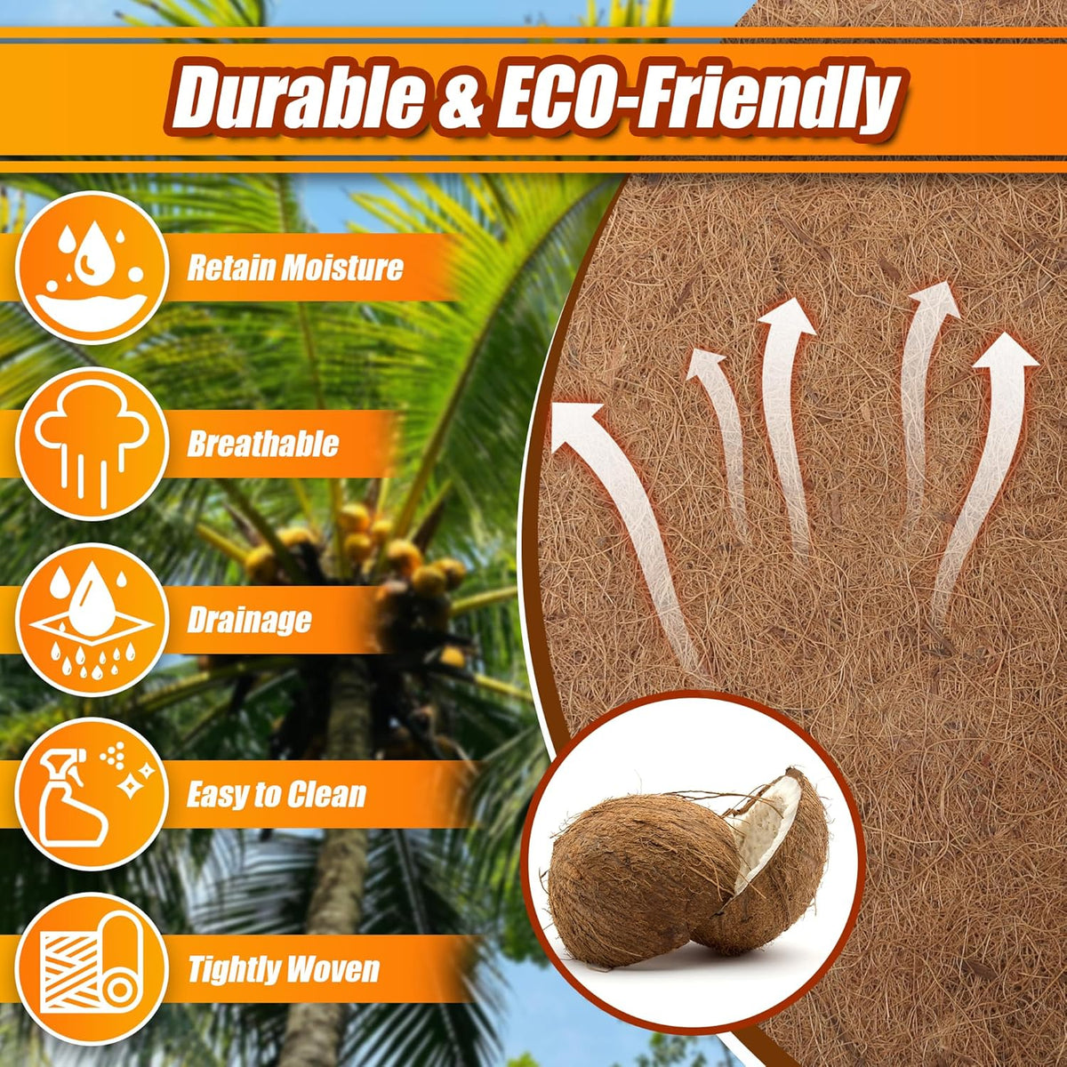 Coco Liner Roll, 16 x 40 Inch Coconut Fiber Liners for Planter Window Box Flower Basket, Natural Coco Coir Sheet Coco Mats for Animal Pet Pad, Reptile Carpet, Garden Decoration