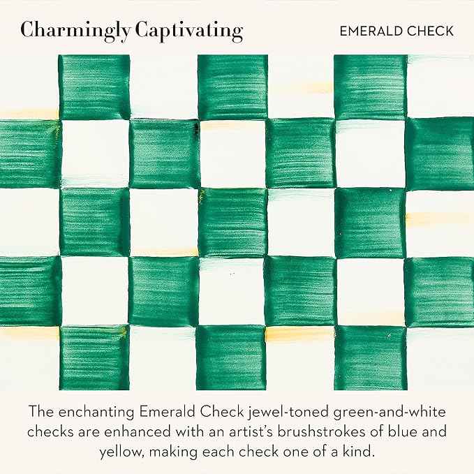 MACKENZIE-CHILDS Enamel Tea Kettle, Stylish Tea Kettle for Stovetop, Green-and-White Emerald Check, 3 Quarts