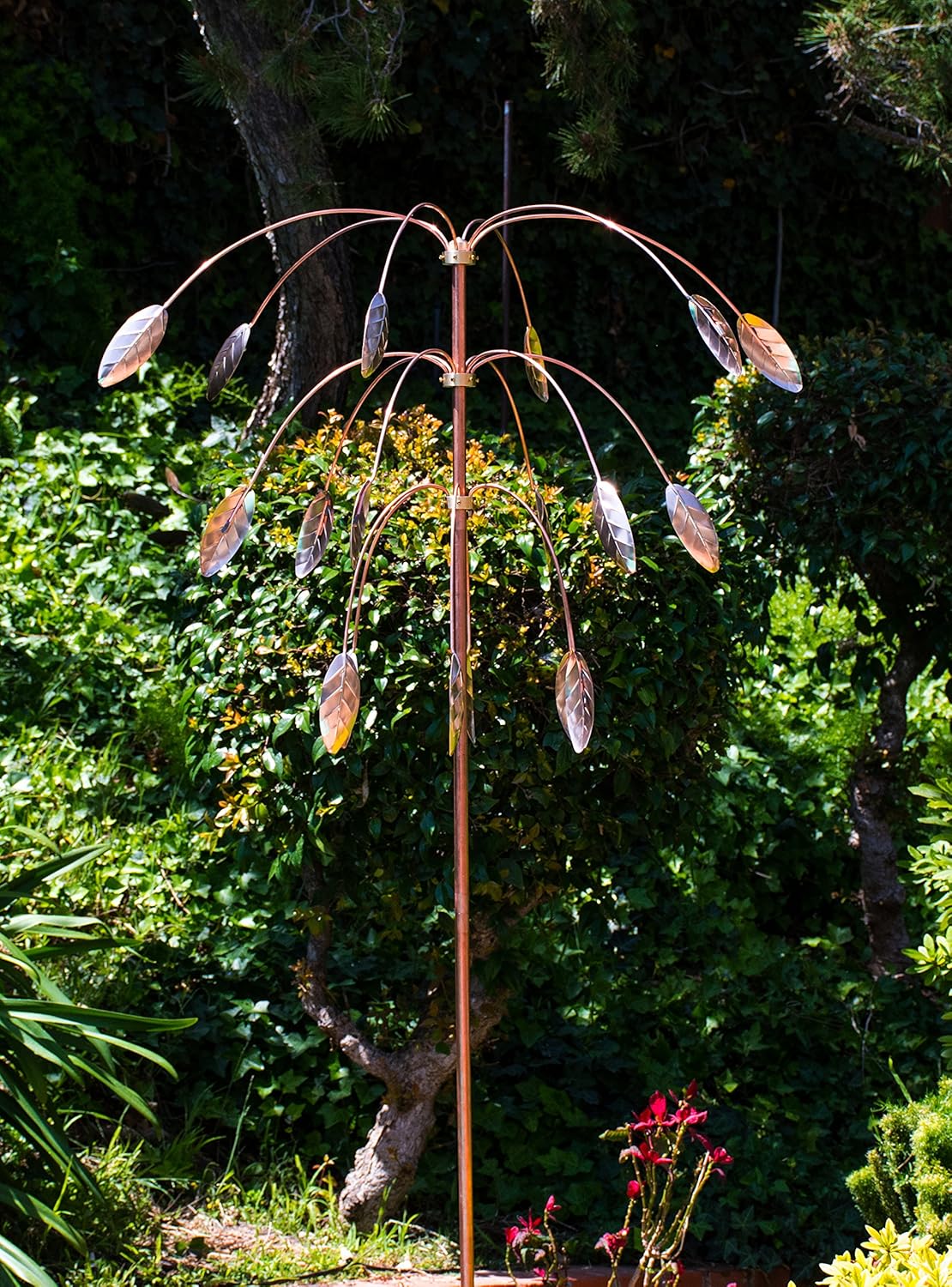Stanwood Wind Sculpture: Kinetic Copper Triple Spinner - Falling Foliage